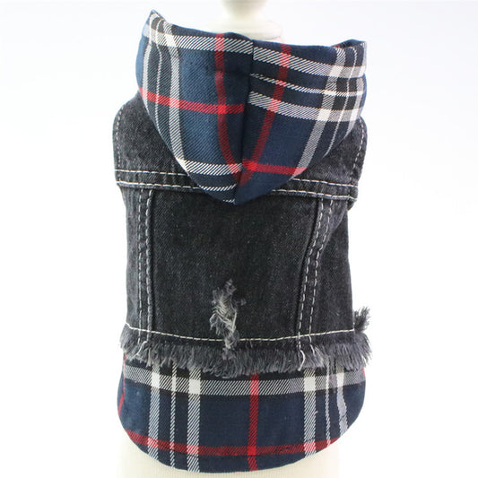 Furry Friend Plaid Denim Vest